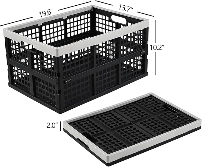 Xyskin 4-Pack 42 L Plastic Rectangular Collapsible Crates, Folding Crates Storage, Black