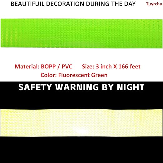 Fluorescent Green Reflective Tape Outdoor Waterproof 3 inch Wide, High Visibility Warning Stickers, Safety Marking Tape (166 feet)