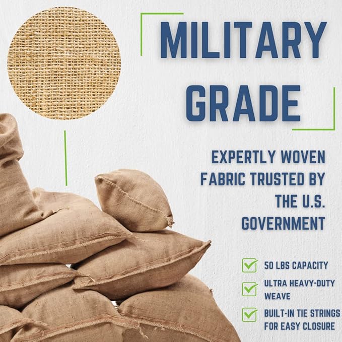 DURASACK Heavy Duty Burlap Sand Bags with Tie Strings Empty Sand-Bags for Flooding and Erosion Control, 14x26 inches, Pack of 5