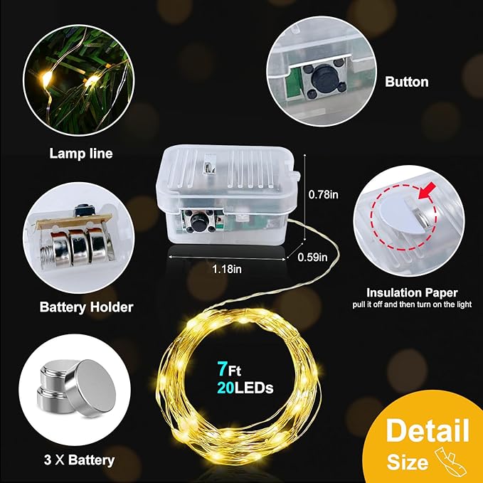 pozzolanas 8 Pack Warm White Battery Operated String Lights - 7ft Waterproof Fairy Lights with 20 LEDs for Home, Mason Jar, Party, Wedding, Halloween, Christmas Decorations