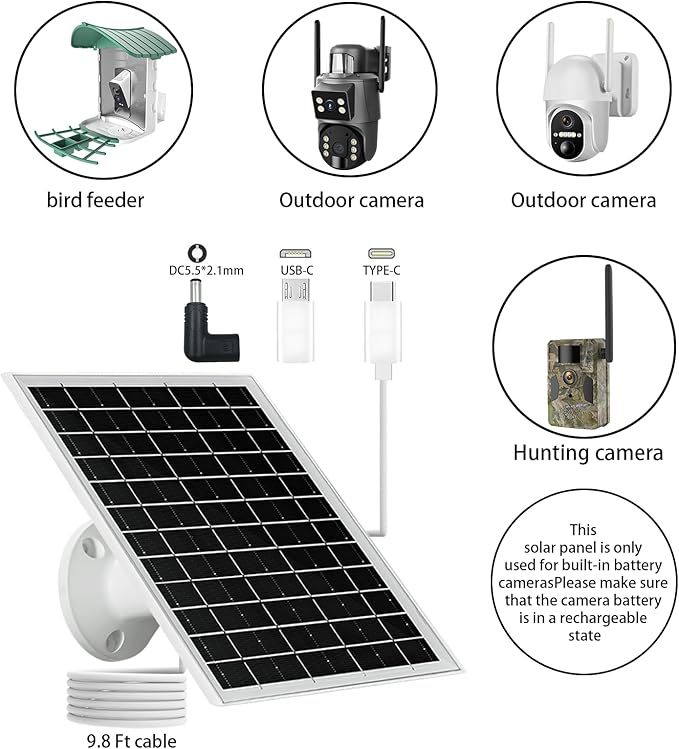 5V 6W USB Solar Panel Portable 5 Volt 6 Watt High Efficiency Monocrystalline Solar Panel Charger Type-C Micro USB C DC Port for Camera Fan Camping Lantern Etc (2 Pack White)