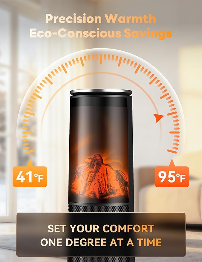 Manastin Space Heaters for Indoor Use, 120° Oscillation Electric Heater with Remote, Adjustable Thermostat, Flame Effect, 24H Timer, Safety Protection, Portable Heater for Large Room, Office