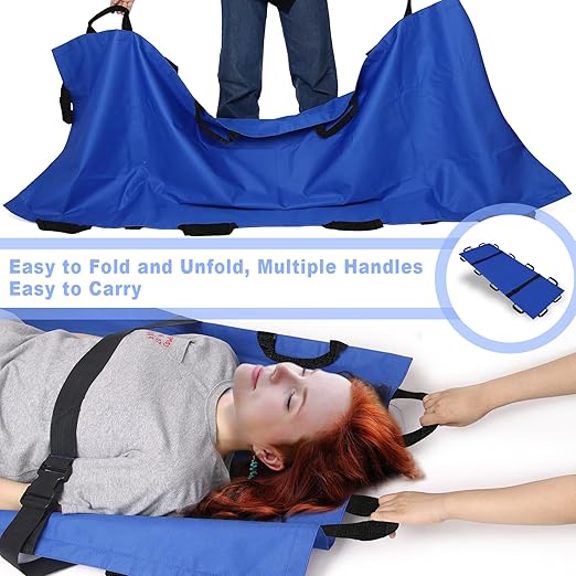 Portable Transport Stretcher with 12 Handles，Dog Stretcher & Gurney with Carrying Bag Patient Animal Mover Travel Size Emergency Casualty Evacuation-Capacity 400lbs (Blue)