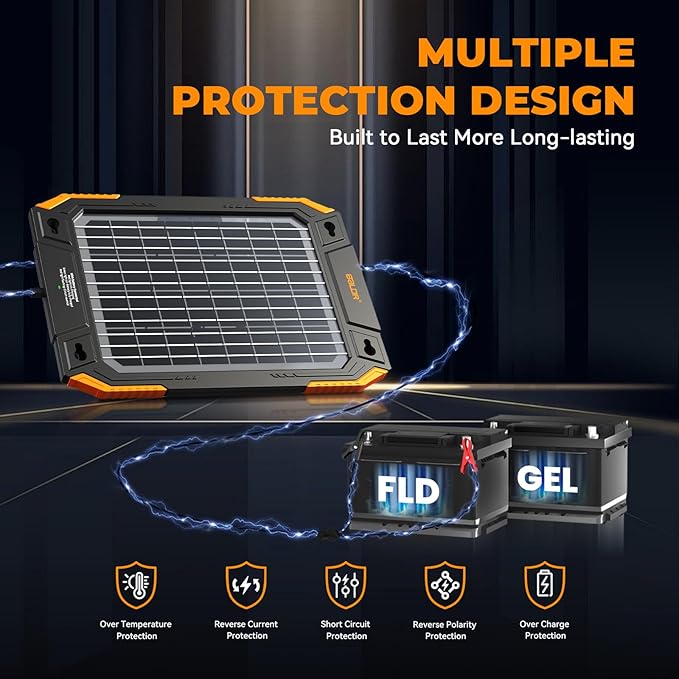 BALDR Upgraded 13W Solar Battery Trickle Charger Maintainer 12V Portable Waterproof Solar Panel Trickle Charging Kit for Car Automotive Boat Marine RV