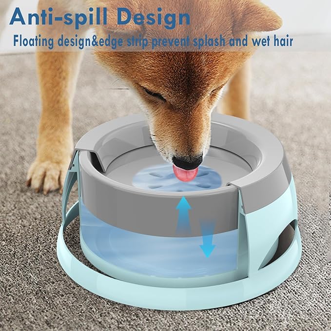 Takfox Dog Water Bowl, No Spill Cat Slow Feeder Water Dispenser Portable Vehicle Carried Car Travel Bowls for Small Medium Pets Sloppy Messy Drinkers 25oz, Blue