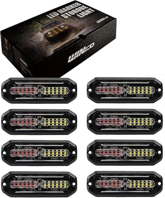 WINECO 12 Led POV Emergency Fire Strobe Lights, Red White Firefighter Surface Mount Grille Grill Warning Flashing Light Caution Construction Hazard Light Bar for Trucks Vehicles