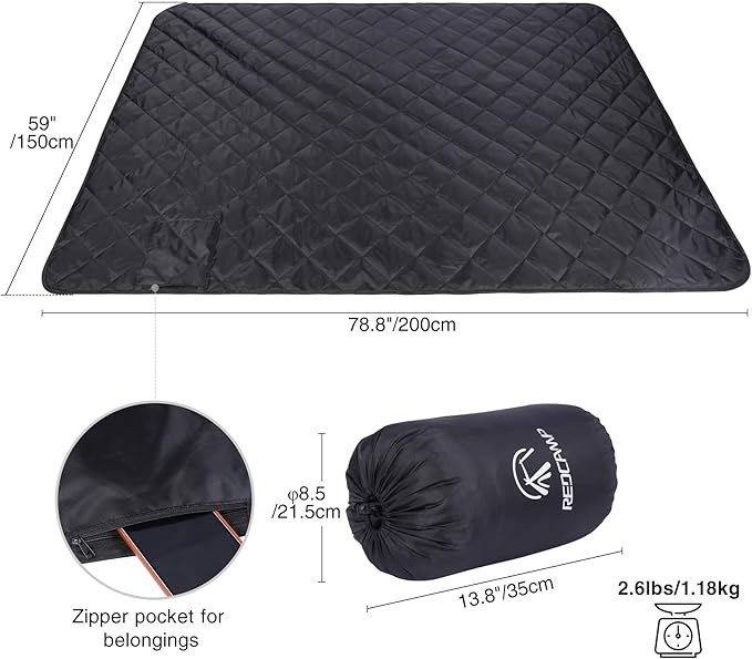 REDCAMP Large Camping Blanket with Sherpa Lining, Cold Weather Warm Outdoor Blanket Windproof for Camping Stadium, Machine Washable 59"x 79"