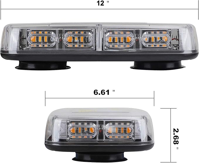 ASPL 2pcs 48LED Roof Top Strobe Lights, High Visibility Emergency Safety Warning LED Mini Strobe Light bar with Magnetic Base for 12-24V Snow Plow, Trucks, Construction Vehicles (Amber)
