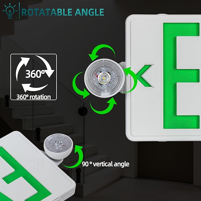 Exit Sign with Emergency Light, Ultra Slim,Green LED Exit Light, Exit Signs With Battery Backup, 2 Adjustable Emergency Lighting, Hardwired 120V/277VAC, UL-Listed, 4 Pack