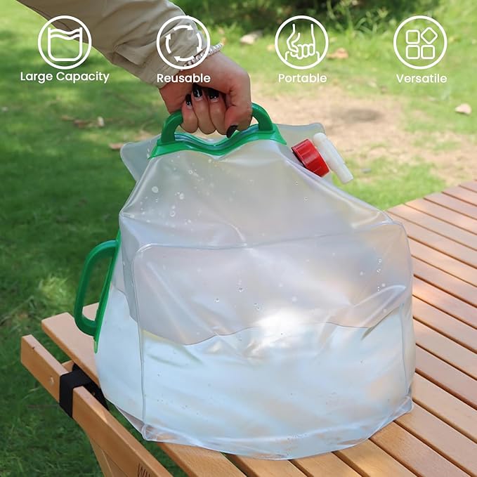 XINGGLIANG 2 Pack 5 Gallon Collapsible Water Container with Spigot, No Leakage Foldable Portable Water Canteen,Transparent Design Portable Water Jug,for Outdoor Hiking,Car, Picnic and Emergency