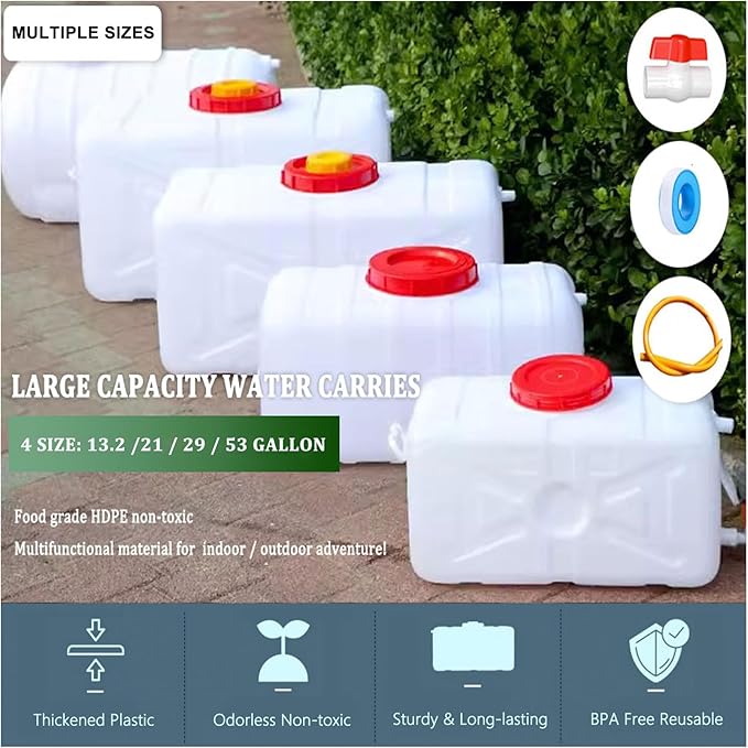 Water Storage Containers for Camping, Large Capacity Water Tank with Spigot Cap, Portable Camping Water Carrier for Emergency Hiking Fishing Driving Travel(Size:110L,Color:White)