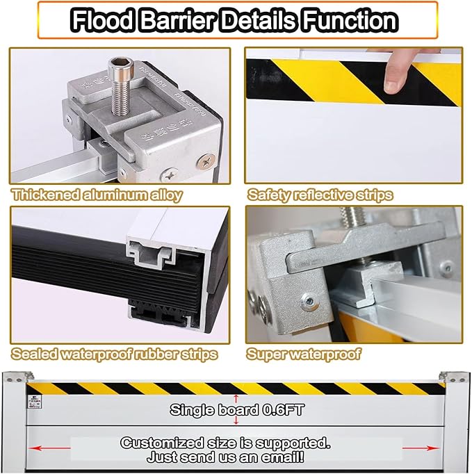 Aluminum Flood Barriers for Home 3/4/5/6/7/8/9/10/11/12/13ft Long Flood Protection Dam Beam System for Rain Water Control, Resuable Flood Water Barrier for Garage and Home Doors(H 1.3ft(40cm),