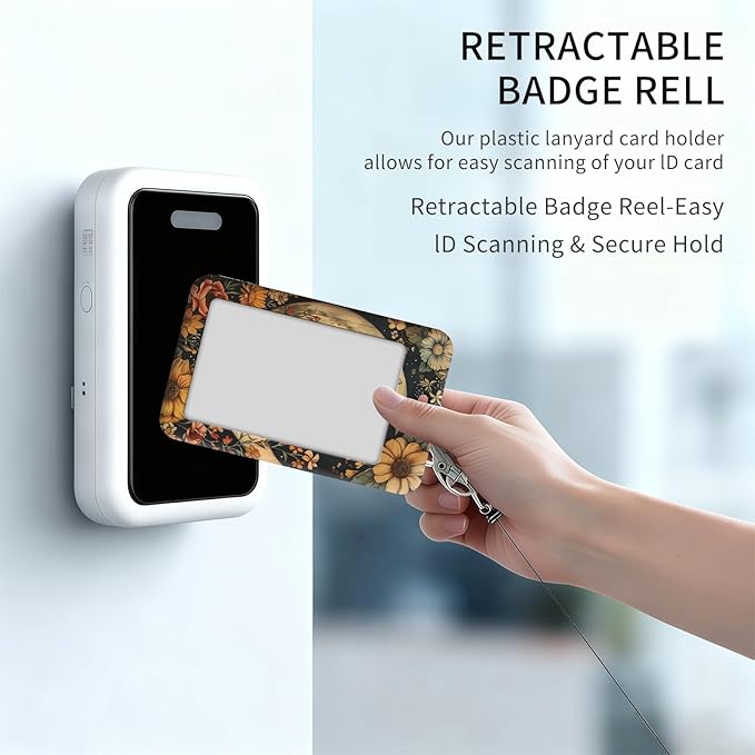 ID Badge Holder with Retractable Lanyard for Women & Men,Vertical ID Card Holder Wallet,Clear Window&Card Slot,Detachable Neck Strap for Nurse Teacher Office,Floral Moon