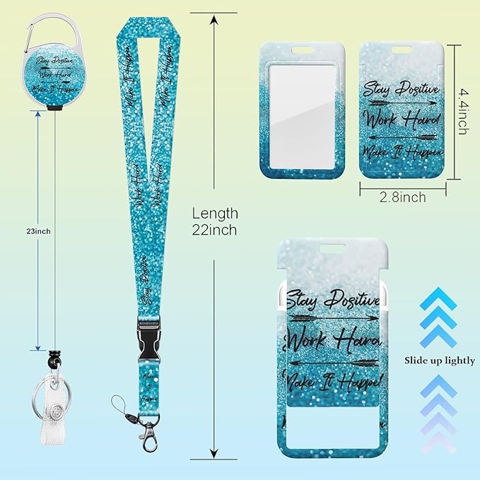 Blue Positive Badge Holder Lanyard ID Card Holders Detachable Name Tag Clips Cute Funny Nurse Teacher Office Gifts Women Man Cate Badge Holder