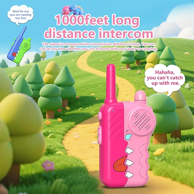 Dinosaur Walkie Talkies for Kids 2 Pack Blue - 1000 Feet Long Range, Volume Knob & Clear Sound, Durable Kids Walkie Talkies with Flashlight - Toys for Ages 3-12 Boys and Girls (3AAA Battery Operated)