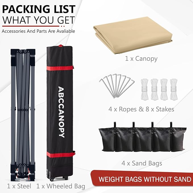 ABCCANOPY Outdoor Pop up Canopy Tent, 10x10 Instant Portable Canopy for Camping, Beach, Backyard, Beige