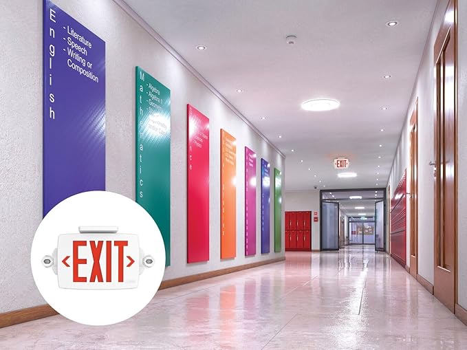 Lithonia Lighting Quantum LED Exit Sign Emergency Light Combo, Exit Sign and Emergency Lights for Business, 2-Head Fixture, Red/Green Selectable Letters, White (LHQM S W RG MVOLT M6)