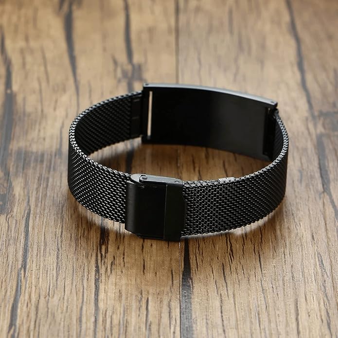 VNOX Medical Alert Bracelets for Men & Women Kids with Free Engraving Adjustable Stainless Steel Mesh Emergency Medical ID Bracelets Wristband