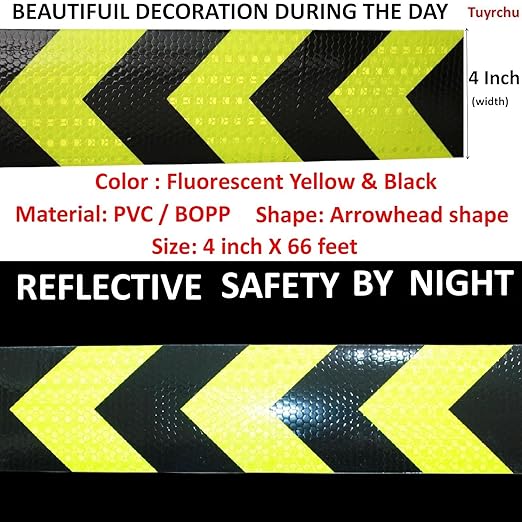 Reflective Tape 4 inch X 66 feet, Outdoor Waterproof Hazard Conspicuity Safety Warning Industrial Marking Tape