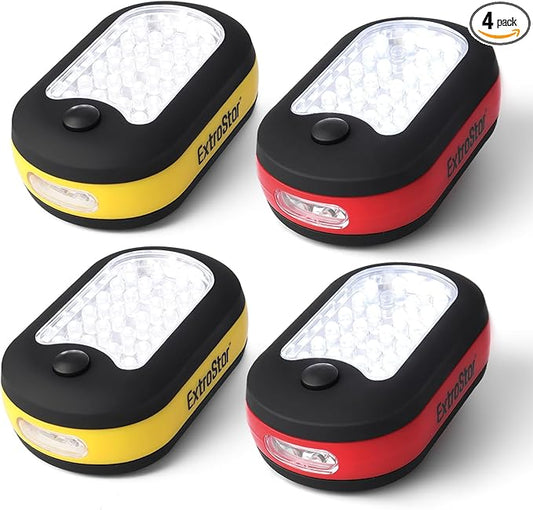 EXTRASTAR 3-in-1 LED Camping Light, Magnetic Work Light, Flashlight with Hook,120 Lumen. 2 Light Modes, Water Resistant, Battery Powered Light for Outdoor, Emergency, Garage, 4 PCS