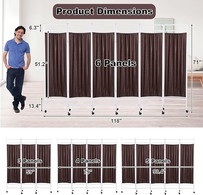 Medical Privacy Screen on Wheels, Foldable Medical Room Divider with Lockable casters, Waterproof Nylon Panel, Portable Privacy Screen for Room, Easy to Clean (Coffee 4 Panels)