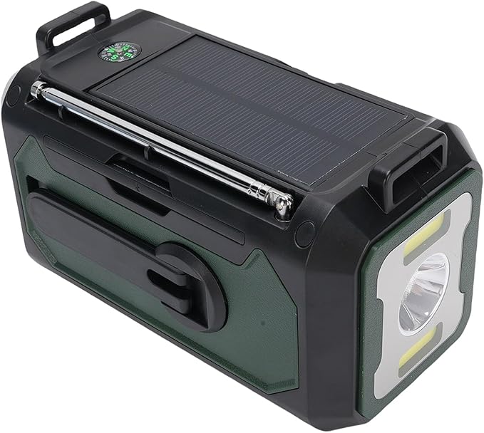 12000mAh Emergency Radio Hand Crank Solar Powered Portable AM FM WB Weather Radio with SOS Alarm Flashlight Compass for Outdoor Camping Survival