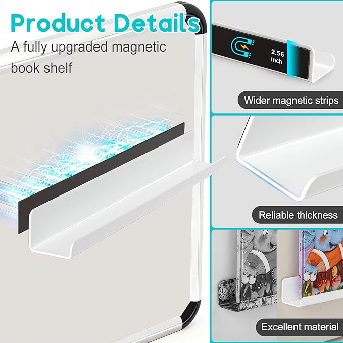 2-Pack Magnetic Shelf for Whiteboard Organizer, Holds 10 lbs Acrylic Magnetic Bookshelf Whiteboard with Pen Holder, White Board Shelf for Classroom Office Kitchen