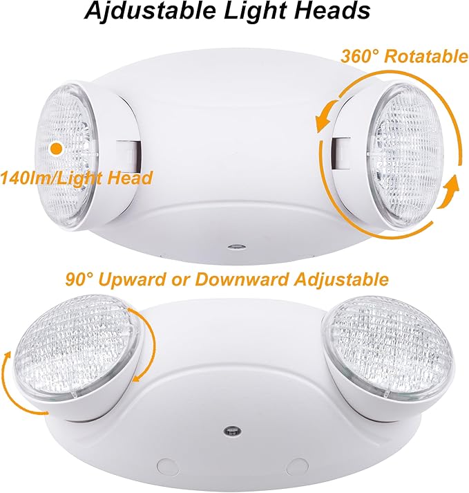 LIT-PaTH LED Emergency Lighting Fixtures with 2 LED Bug Eye Heads and Back Up Batteries- US Standard Exit Light, UL 924 and CEC Qualified, 120/277 Voltage, White, 6-Pack