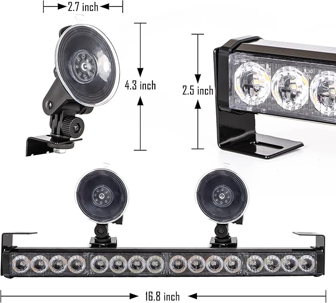 LE-JX Amber 2 in 1 Emergency Strobe Light Bar 21 Flash Patterns Yellow Traffic Advisor Warning Hazard Windshield Safety Lights Bar with Cigar Lighter for Police Vehicles, Truck (2×16.8 inch, 32 Led)