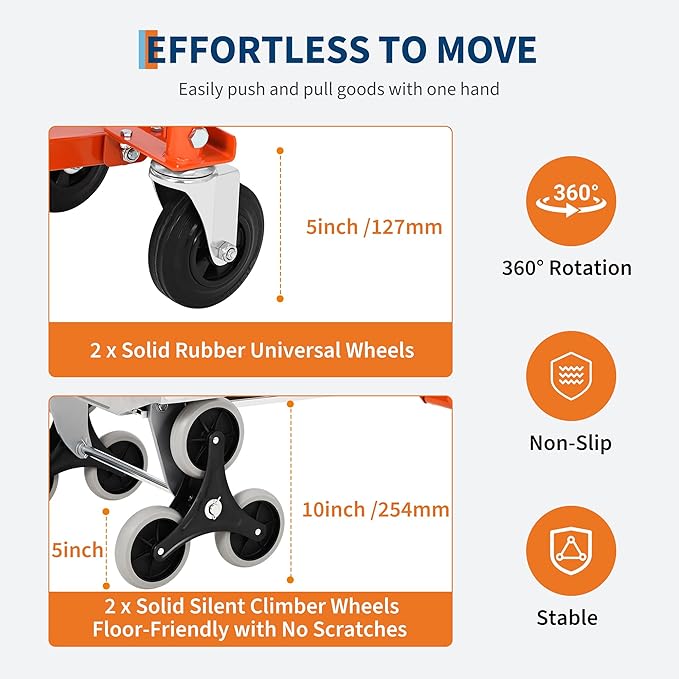 3 in 1 Convertible Hand Truck Dolly, 770 LBS Load Capacity Folding Cart with Stair Climber Wheels, Elastic Straps, Aluminum Convertible Hand Truck for Home, Warehouse, Supermarket, Office