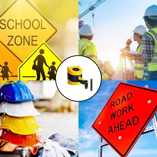 Crowd Control Warehouse - CCW Series WMB-220 Magnetic Wall Mount Retractable Belt Barrier - 15 Foot, Black Yellow Horizontal Stripe Belt with Black ABS Case