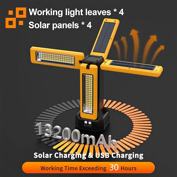 13200mAh Rechargeable Solar Work Light with Folding Stand and Carrying Bag, AODOO 8000 Lumen Stepless Dimmable , White/Warm/Nature White/RED(SOS) with Detachable Tripod (Orange(Remote))