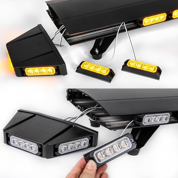 48" 104LED Extreme High Intensity Construction Emergency Warning Strobe Light Bar Rooftop Low Profile Law Enforcement Hazard Flashing for Tow Truck Vehicle (Amber/Amber)