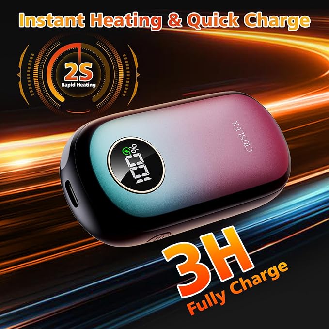 Hand Warmers Rechargeable, Dual-Sided Heating with LED Display, Flashlight, 4 Heating Levels Electric Pocket Heater for Raynauds, Golf, Camping, Hunting, Gifts for Christmas Men Women