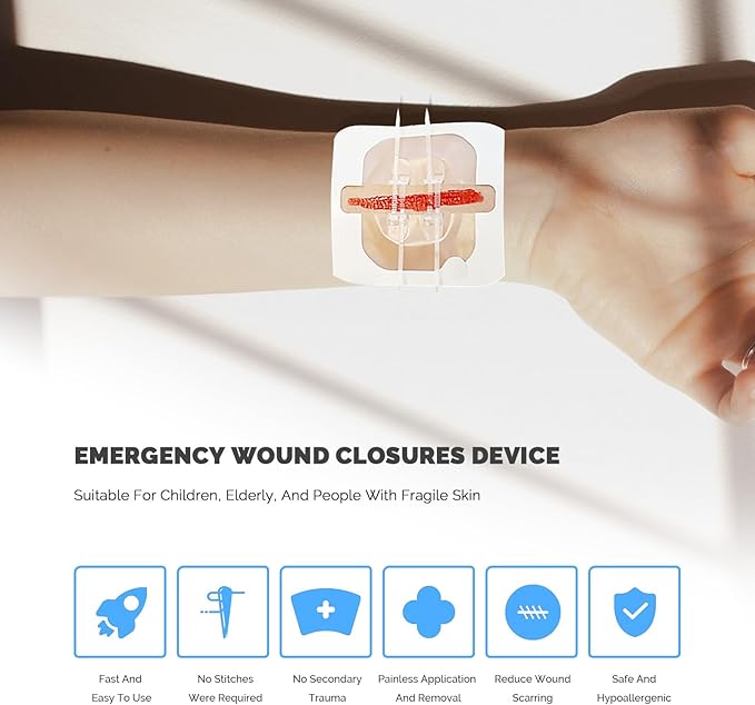 Emergency Wound Closure Strips 6 Pcs Zip Stitch for Wound Care Laceration Closure Kit Zipstitch Bandages Quick Clot Repair Wounds Without Stitches