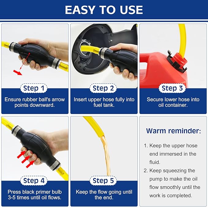 Fuel Transfer Pump - Siphon Pump for Gasoline, Hand Siphon Pump with 10 Ft PVC Hose, Gas Siphon Pump for Water, Diesel, Petrol, Liquid, for Car, Boat, Lawn Mower