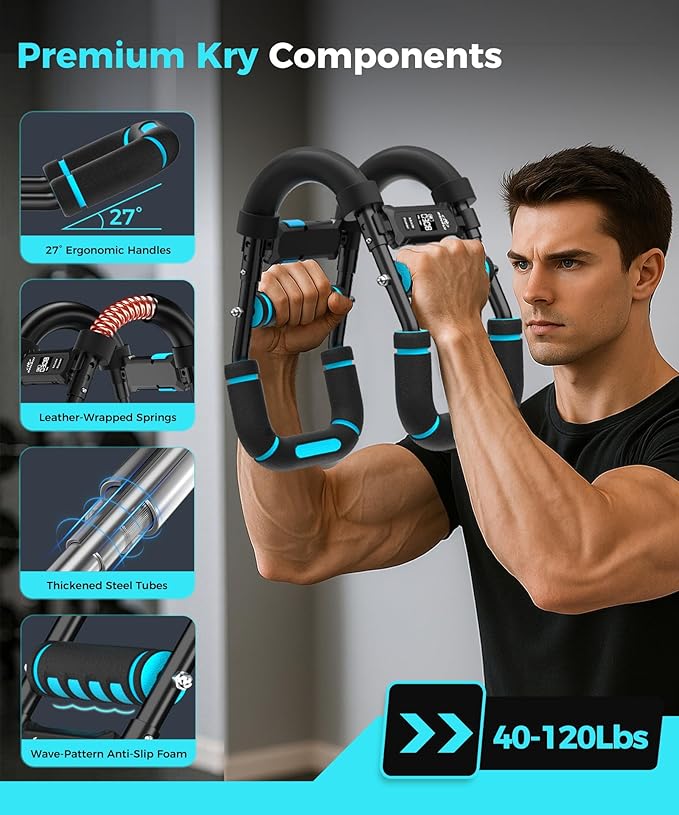 Twister Arm Trainer, Adjustable 5 Resistance Levels (40-130 lbs) Chest & Arm Workout Equipment for Men & Women, Ergonomic Home Gym Strength Trainer with Anti-Slip Handles & Carry Bag