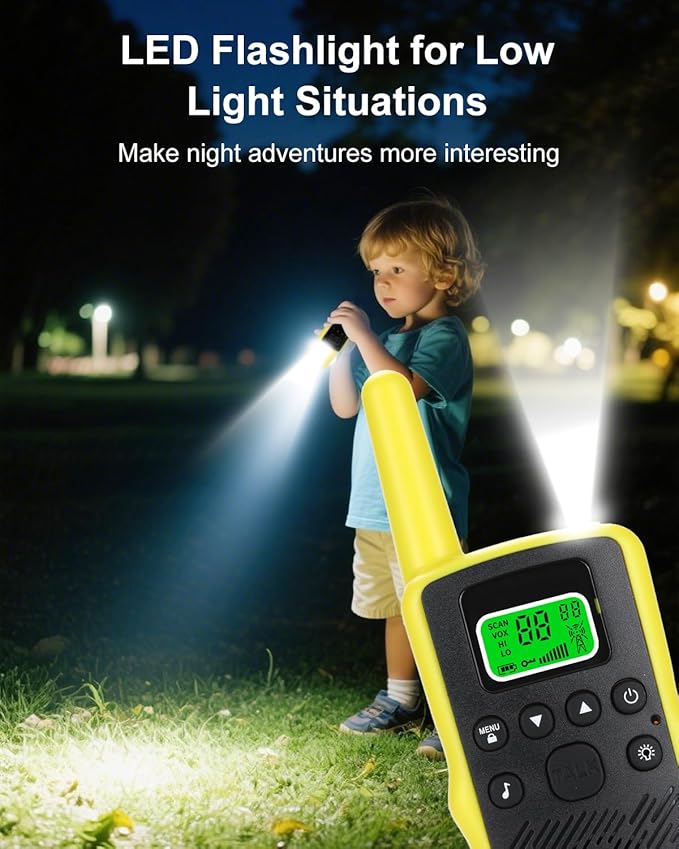 Walkie Talkies Long Range for Adults - Rechargeable Handheld Two Way Radios with 22 FRS Channels Radio, Kids Walkie Talkies with LED Flashlight, VOX Walky Talky for Camping Hiking 4 Pack