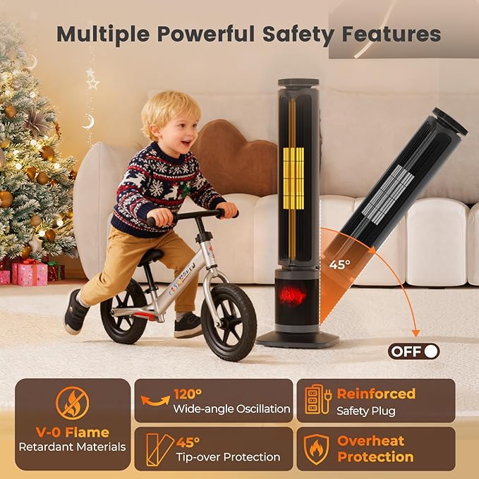VCJ 35” Space Heater for Indoor Use, 1500W PTC Ceramic Electric Heater with Thermostat, Remote, 12H Timer, 120°Oscillation, LED Display Quiet Portable Heater for Bedroom Office