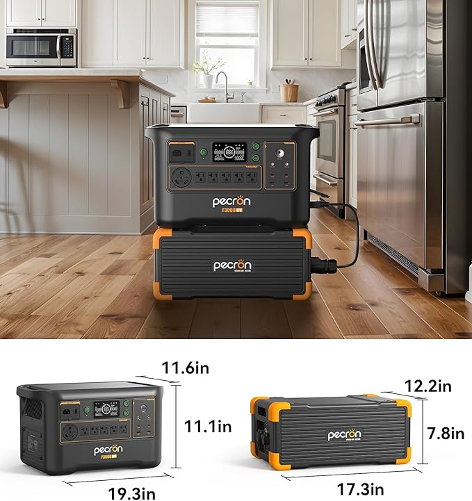 Pecron Portable Power Station F3000LFP with 300W Solar Panel*2, 3072Wh Solar Camping Generator can expand to 9216Wh, 3600W Solar Generator for RV, Home Use, CPAP