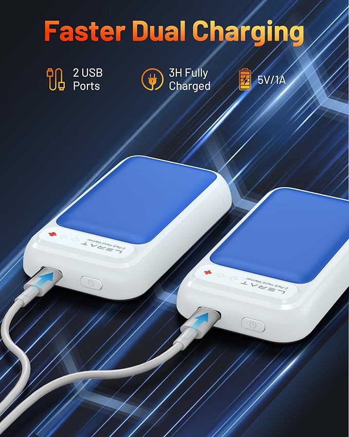 Hand Warmers Rechargeable 2 Pack, Electric Hand Warmers, Fast Heating, Portable Pocket Heater, 2 in 1 Quick Charge Hand Warmer for Outdoor Indoor, Warmer Gift for Christmas, Golf, Camping