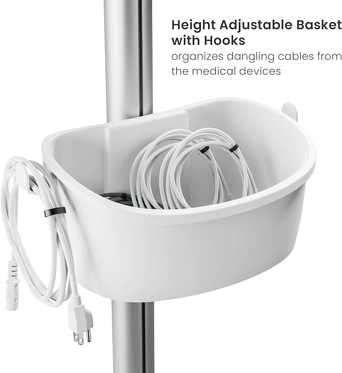 Mount Plus MB-C14 Medical Mobile Trolley with Wheels 33.1"-45.3" Height Adjustable Steel Dental Cart Rolling Ultrasound Lab Cart with 16.3"× 15.1" Large Tabletop | Scanner Holders