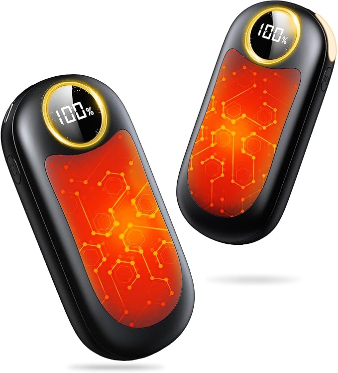 Hand Warmers Rechargeable, Dual-Sided Heating with LED Display, Flashlight, 4 Heating Levels Electric Pocket Heater for Raynauds, Golf, Camping, Hunting, Gifts for Christmas Men Women