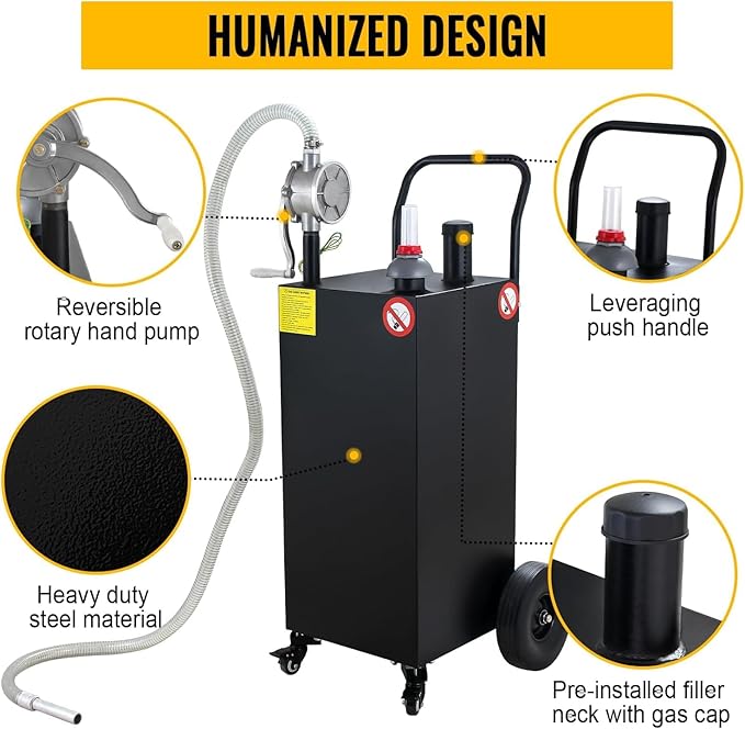 Gas Caddy Fuel Tank Gasoline container Diesel portable gas tank w/pump Rolling & Solid Rubber Wheels for Weeder,Snow blower,Pickup truck,ATV,Water Scooter,Yacht,UTV,Motorcycle (30 Gallon Black)