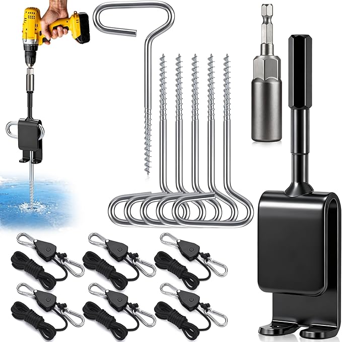 TOBWOLF Ice Anchor Tool Kit, Premium Ice Fishing Anchor Tool with Socket Adapter, Ice Fishing Tent Stakes, Drill Adapter, Rope Tensioners, Ideal for Ice Fishing Enthusiasts to Set Up Shelter Tent