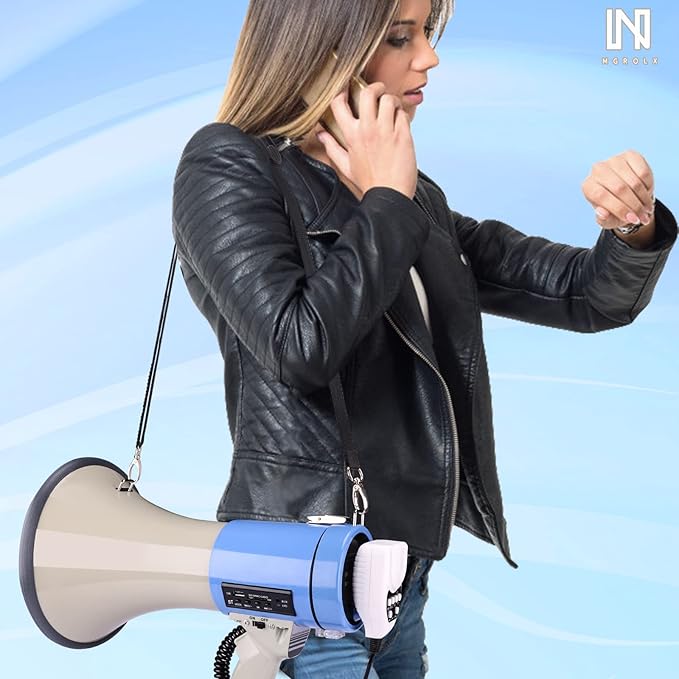 50 Watt Professional Bluetooth Megaphone Bullhorn Speaker with Rechargeable Battery & Portable Strap - Siren and Recording - USB/SD/AUX Input - for Police, Cheerleading, Outdoor