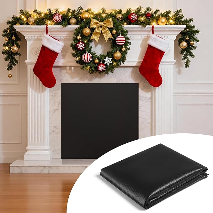 FLASLD Magnet Fireplace Cover Blocker, 39" x 32" Fireplace Blanket Stops Overnight Heat Loss, Fireplace Draft Stopper Save Energy for Iron Frame