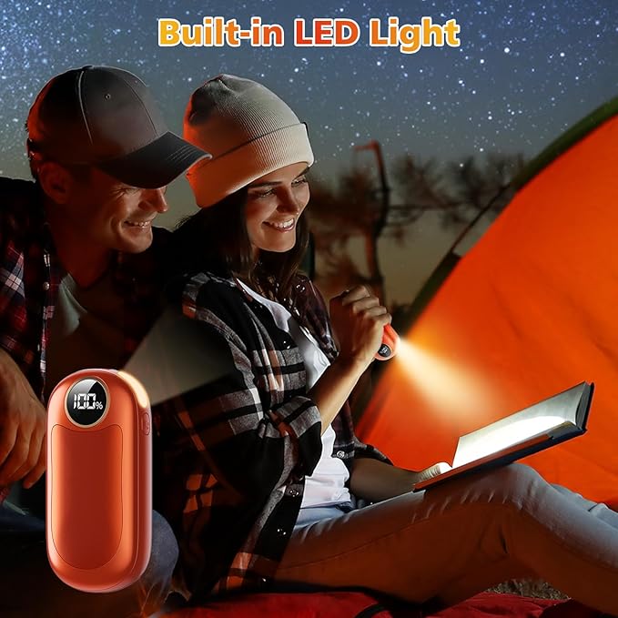 Hand Warmers Rechargeable, Dual-Sided Heating with LED Display, Flashlight, 4 Heating Levels Electric Pocket Heater for Raynauds, Golf, Camping, Hunting, Gifts for Christmas Men Women