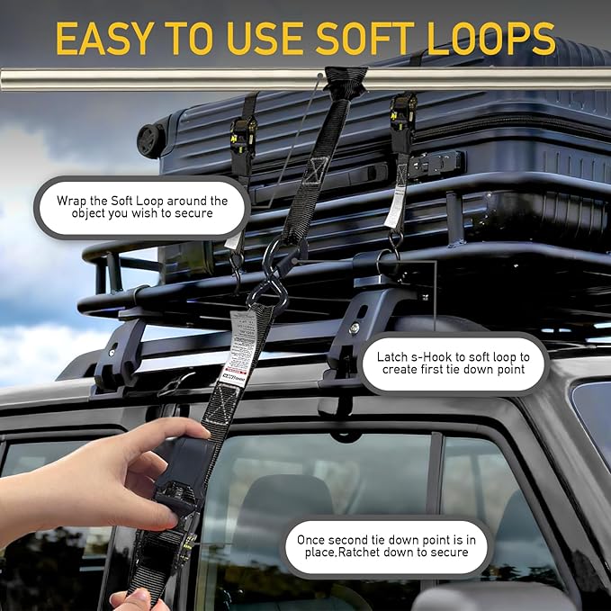 Ratchet Straps Tie Downs (4-Pack) - 1''x 15' (1,680lb Break Strength) - Ultimate Tie Down Straps with Safety S Hooks-for Trucks, Cargo, Moving, Appliances etc. (Black)