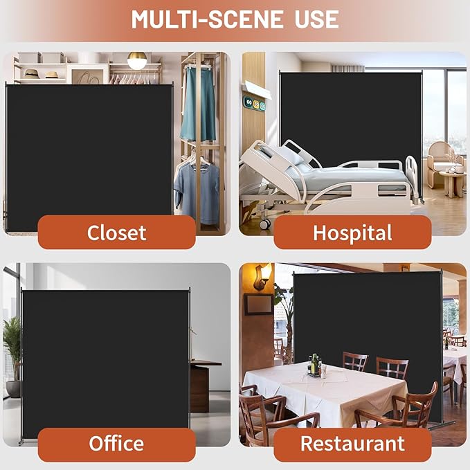 Room Divider, 72x72Inch Large Single Panel Privacy Screen with Thickened Fabric,Freestanding Partition Wall for Room Separation,Portable for Indoor Office,Bedroom,Outdoor Patio,Black